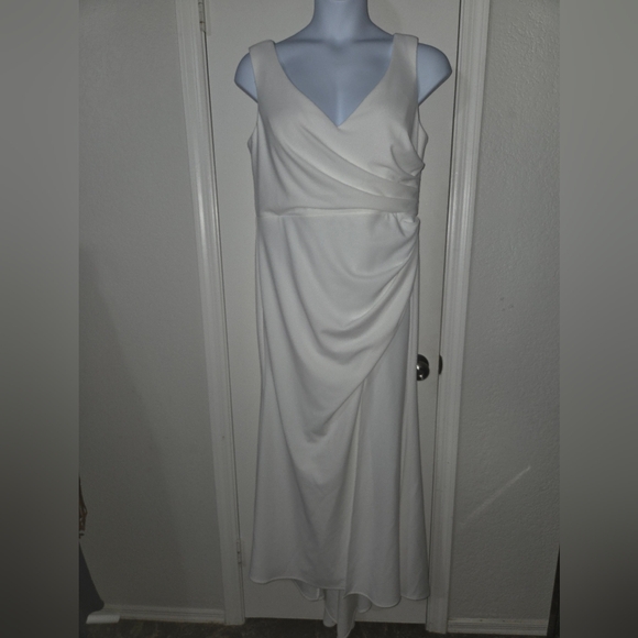 Ever Pretty White Asymmetrical Ruched Maxi Gown - Picture 1 of 7